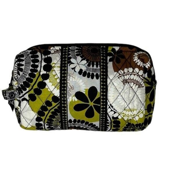 EUCVera Bradley Cocoa Moss Medium Zip Cosmetic Bag Lined Make-up Toiletries Case - Picture 1 of 9